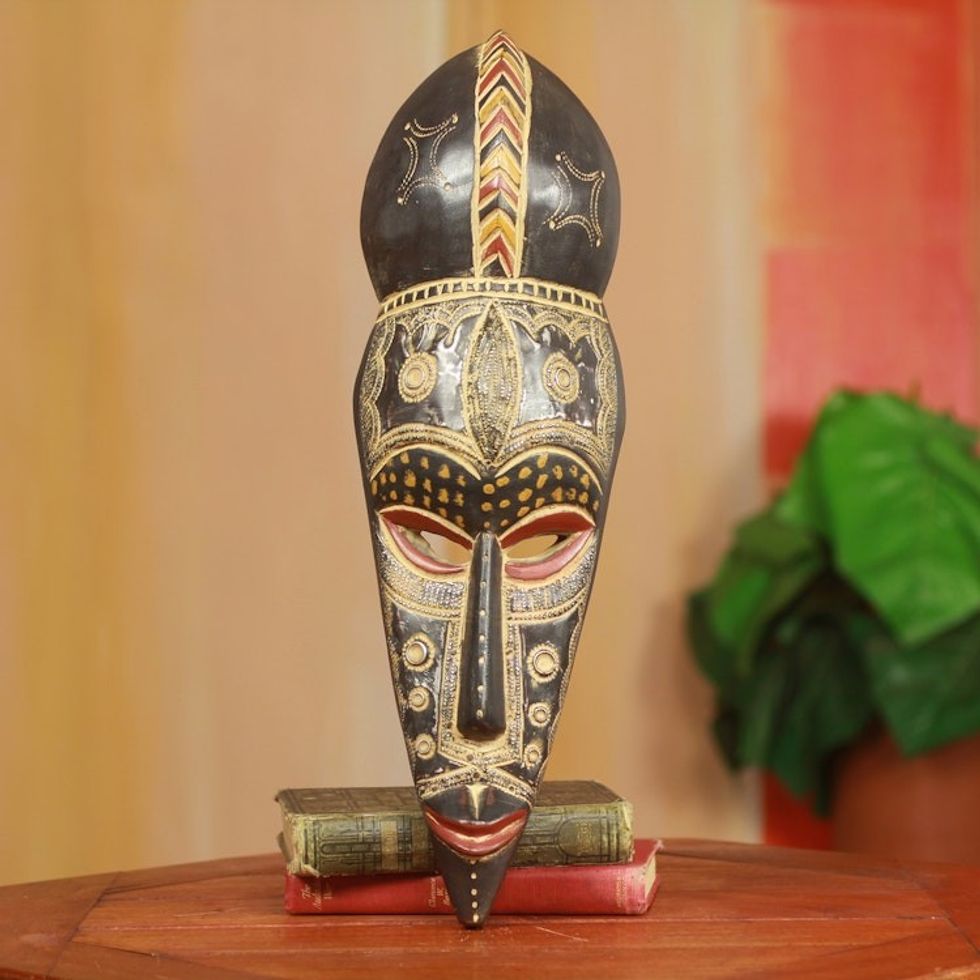 Elegant Hand Carved African Mask with Repousse Accents 'Marriage Proposal'