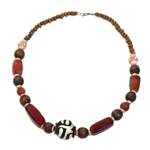 Alternate image for Handcrafted Beaded Agate and Bone Necklace from Africa Maneray