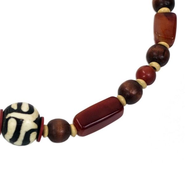 Alternate image for Handcrafted Beaded Agate and Bone Necklace from Africa Maneray