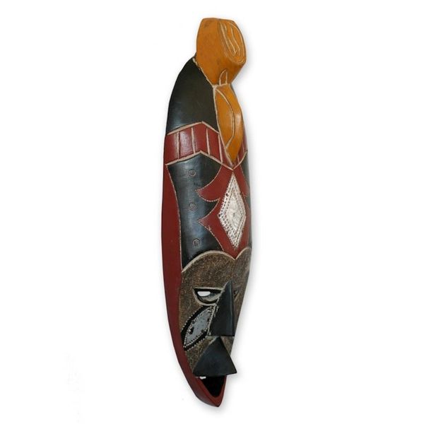 Alternate image for Hand Carved Wood Wall Mask Fishermans Luck