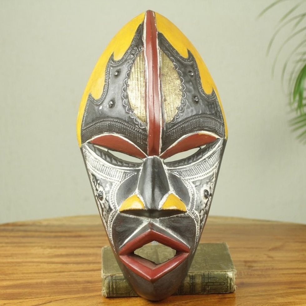 Colorful Hand Carved and Painted Ghana African Mask 'The Face of Happiness'