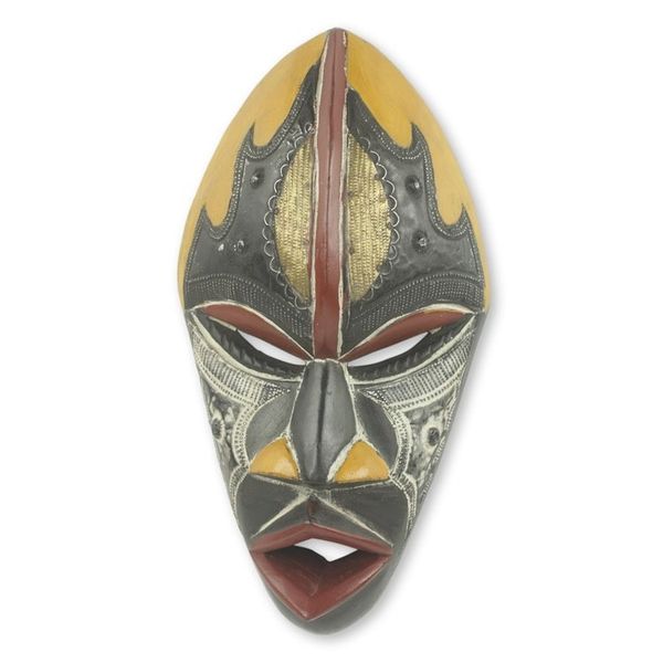 Alternate image for Colorful Hand Carved and Painted Ghana African Mask The Face of Happiness