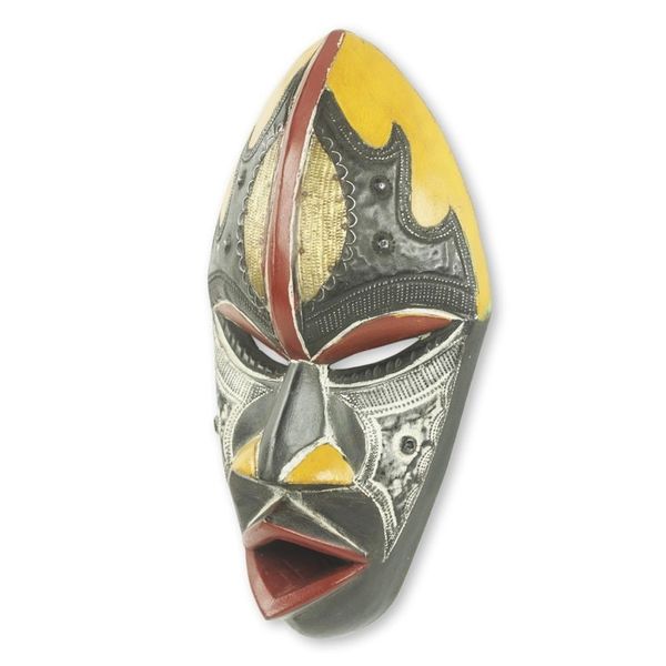 Alternate image for Colorful Hand Carved and Painted Ghana African Mask The Face of Happiness