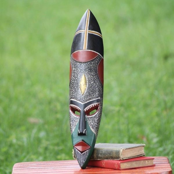 Alternate image for Brass and Copper Inlay Artisan Carved African Mask Ghanaian Protector