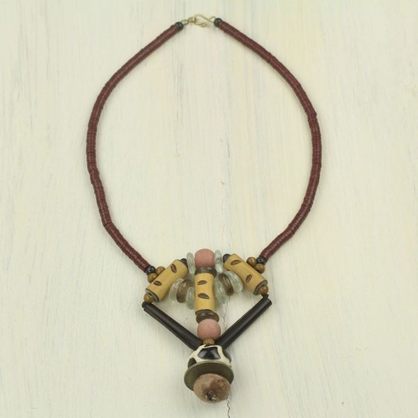 Alternate image for African Beaded Necklace Hand Made with Bamboo and Bone Noble Earth