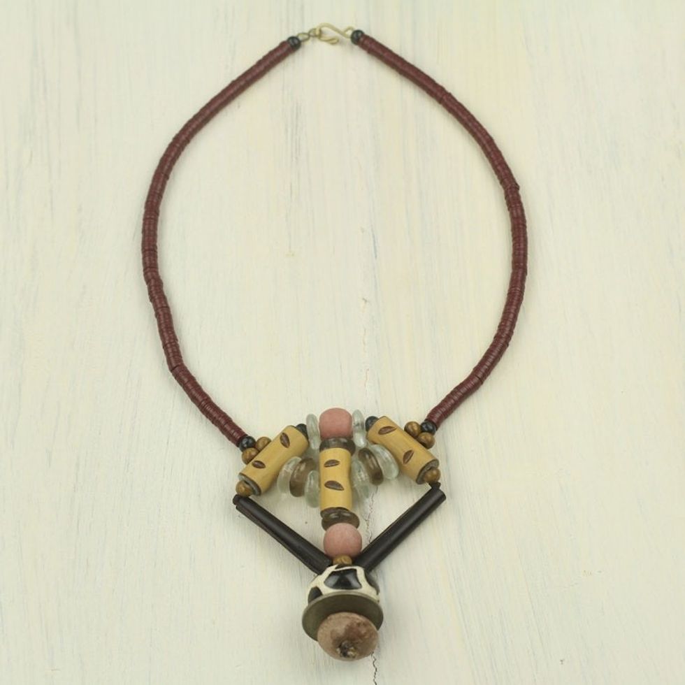 African Beaded Necklace Hand Made with Bamboo and Bone 'Noble Earth'