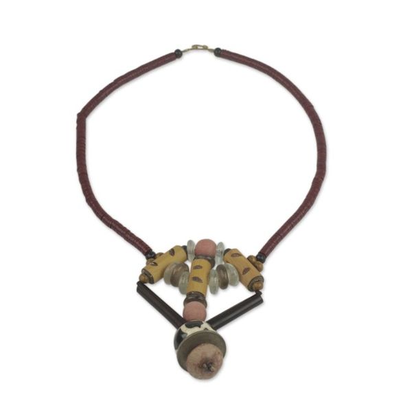 Alternate image for African Beaded Necklace Hand Made with Bamboo and Bone Noble Earth
