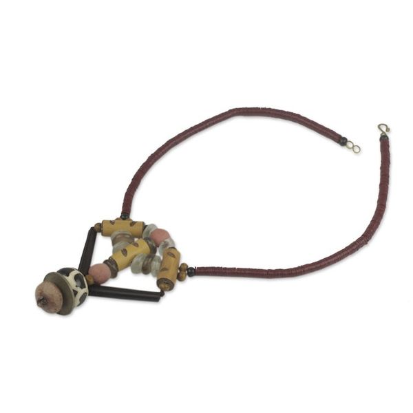 Alternate image for African Beaded Necklace Hand Made with Bamboo and Bone Noble Earth