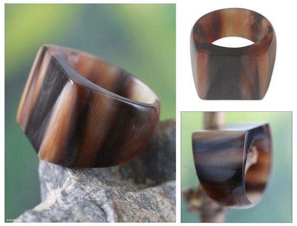 Alternate image for Unique Horn Cocktail Ring Eagle Honor