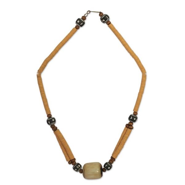 Alternate image for Bone beaded necklace Yellow Laafi