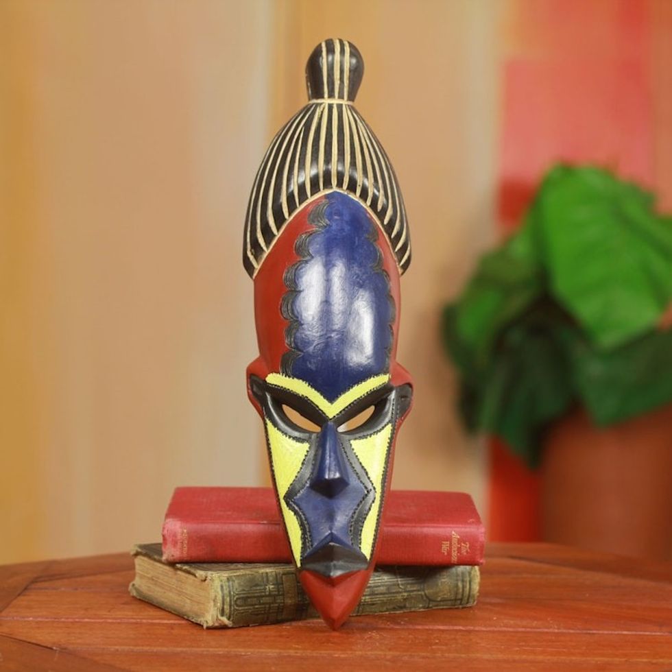 Brightly Colored Hand Carved African Mask from Ghana 'Saturday's Girl'