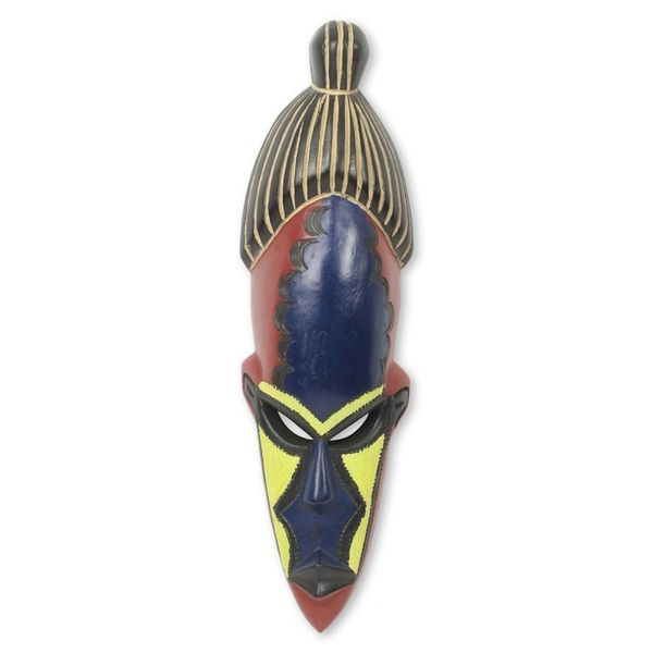Alternate image for Brightly Colored Hand Carved African Mask from Ghana Saturdays Girl
