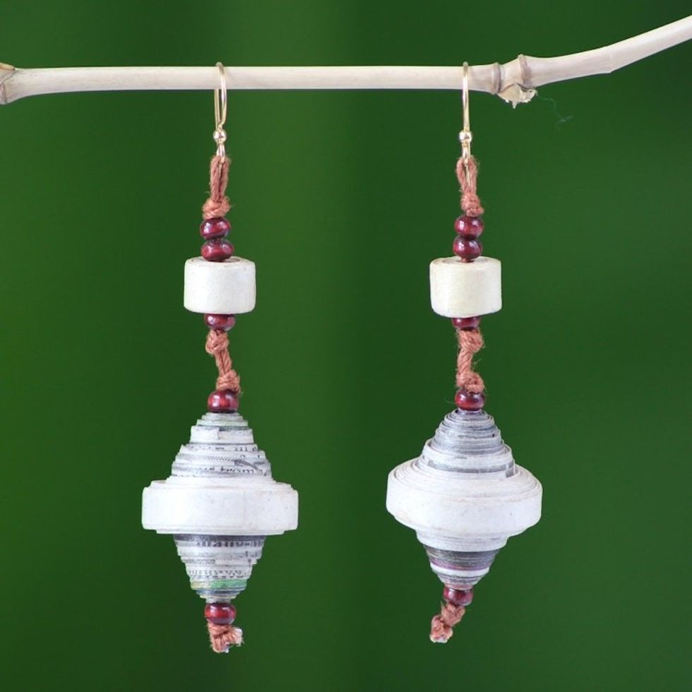 Recycled paper dangle earrings 'Continuity'