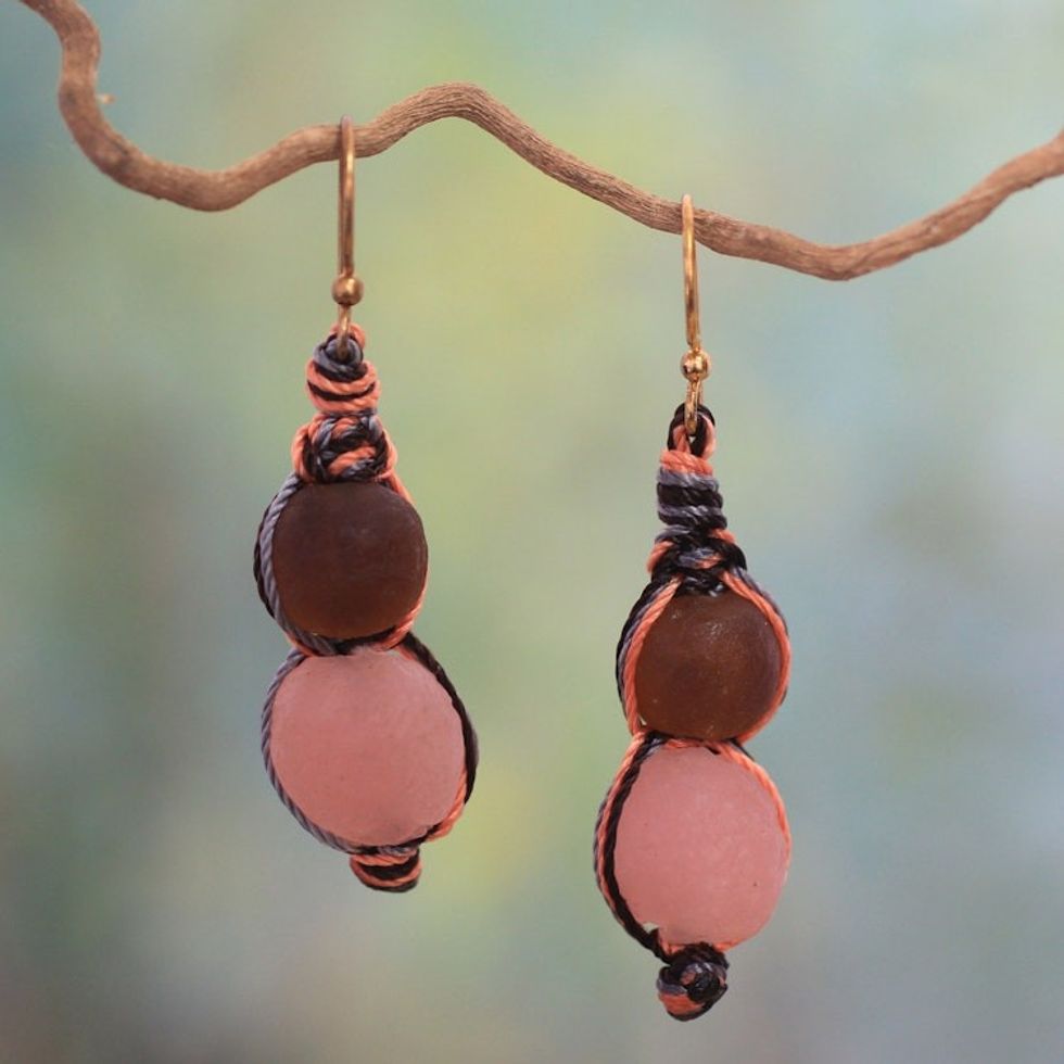 Modern Recycled Glass Bead Earrings 'Peach Allure'