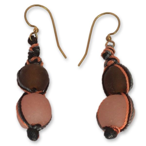 Alternate image for Modern Recycled Glass Bead Earrings Peach Allure