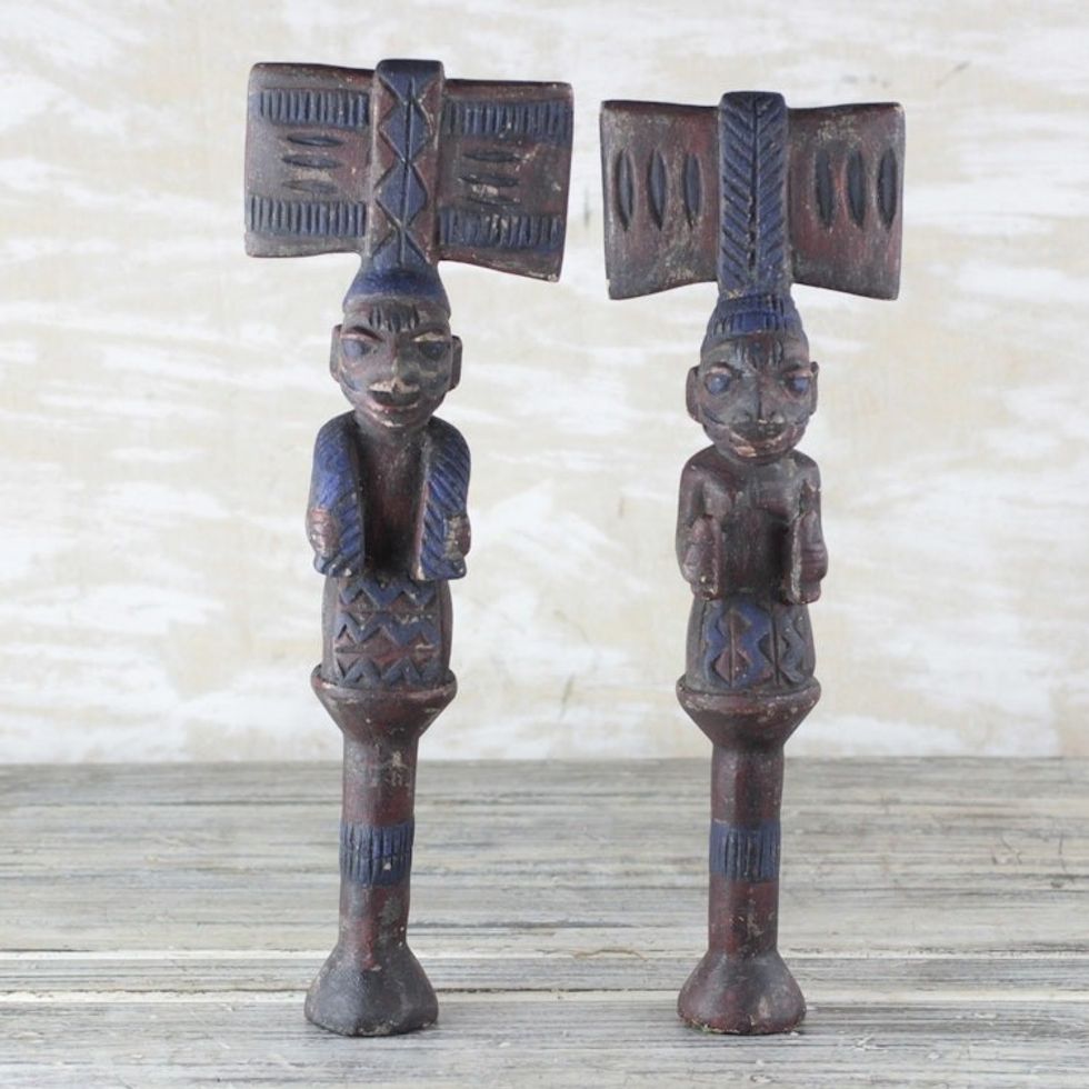 Hand Carved Wood Sculpture Pair 'Yoruba Truth'