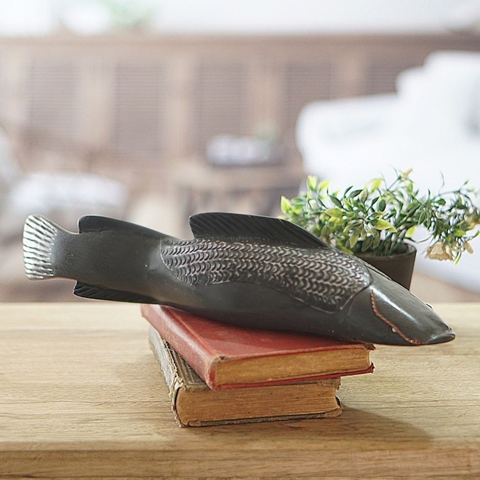 African Wood Fish Sculpture 'Benin Mudfish'