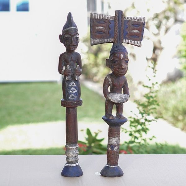 Alternate image for Hand Made Cultural Wood Sculpture Pair Yoruba Justice