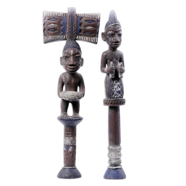 Alternate image for Hand Made Cultural Wood Sculpture Pair Yoruba Justice