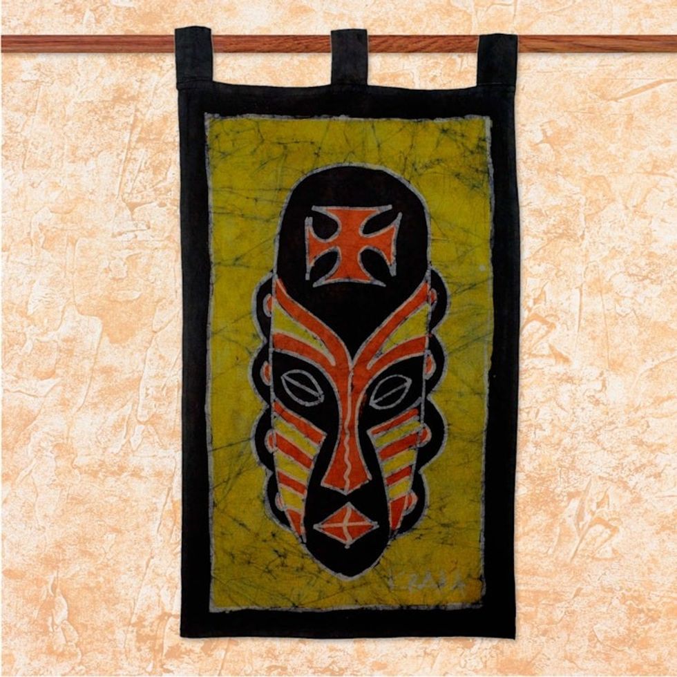 African Handmade Yellow Batik Wall Hanging 'Banish Bad Luck'