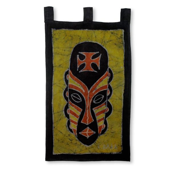 Alternate image for African Handmade Yellow Batik Wall Hanging Banish Bad Luck