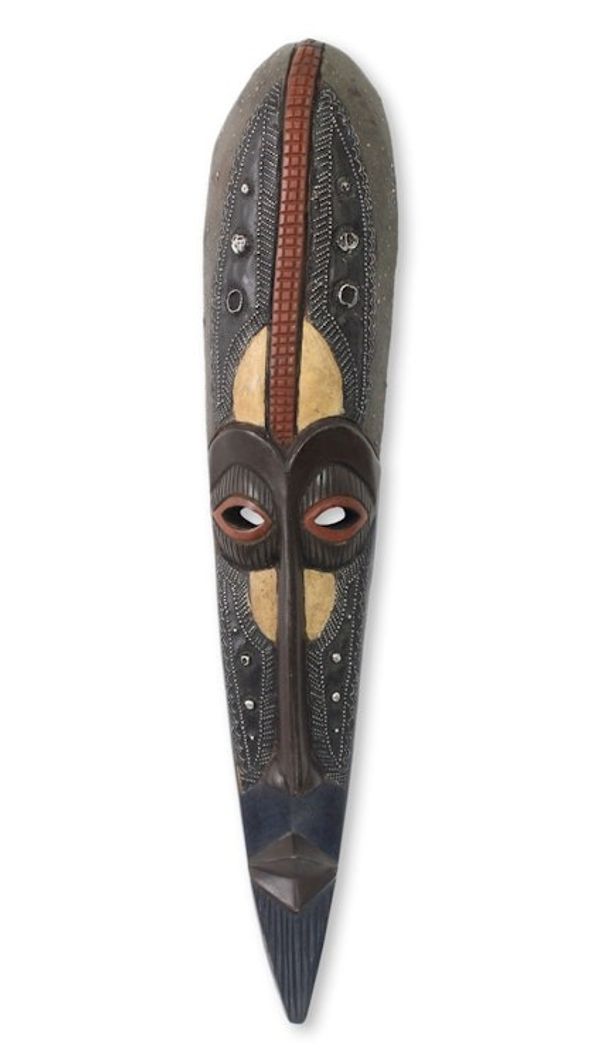 Alternate image for African Mask Hand Carved Wood Aluminum Agbeli