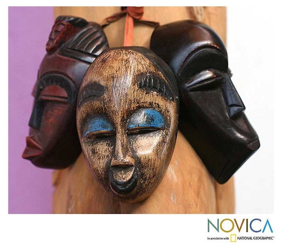 African Mask Christmas Ornaments Set of 3 'Be Happy'