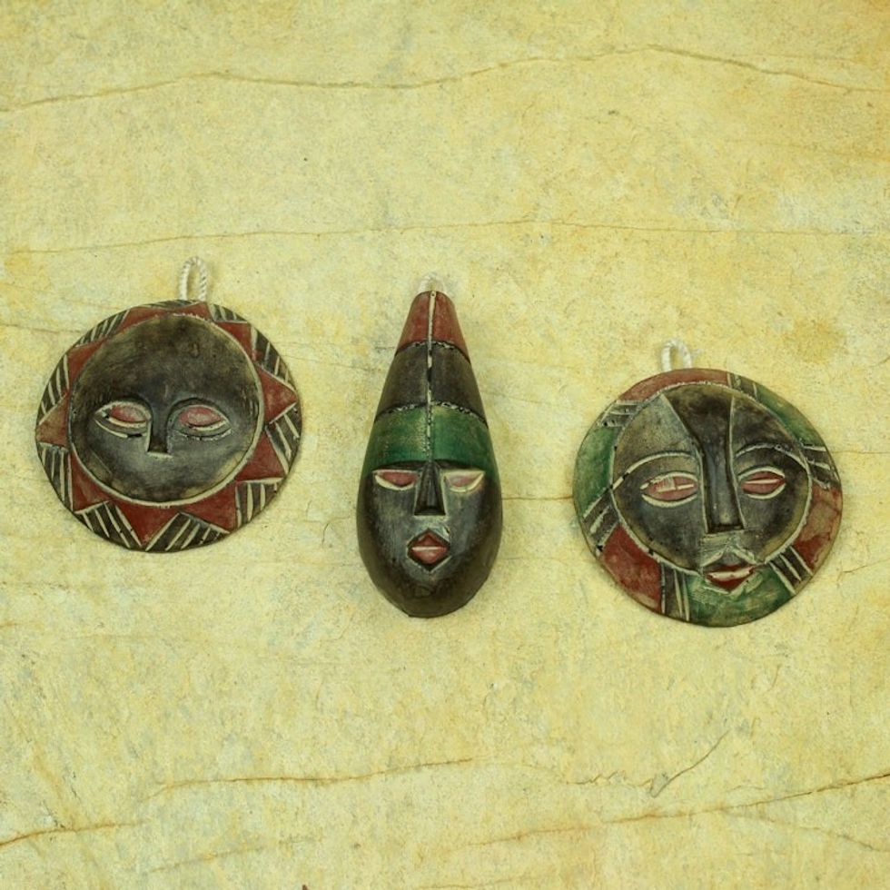 Artisan Crafted Wood Christmas Ornaments Set of 3 'Royal Kings'