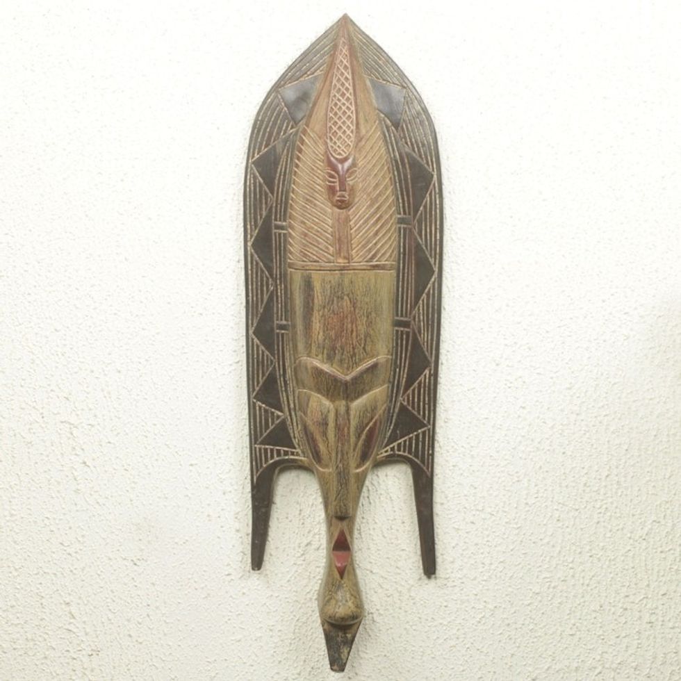 Original African Wood Mask Crafted by Hand 'Fish Man'