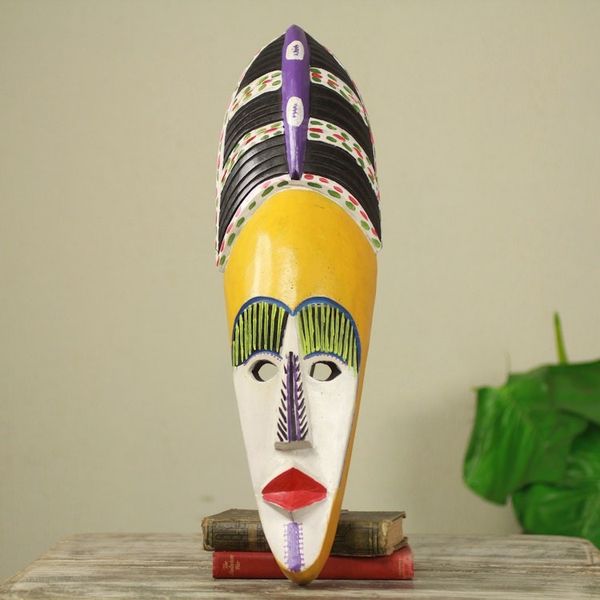 Alternate image for Painted African Wood Mask of Akan Woman Crafted by Hand Obaa Yaa