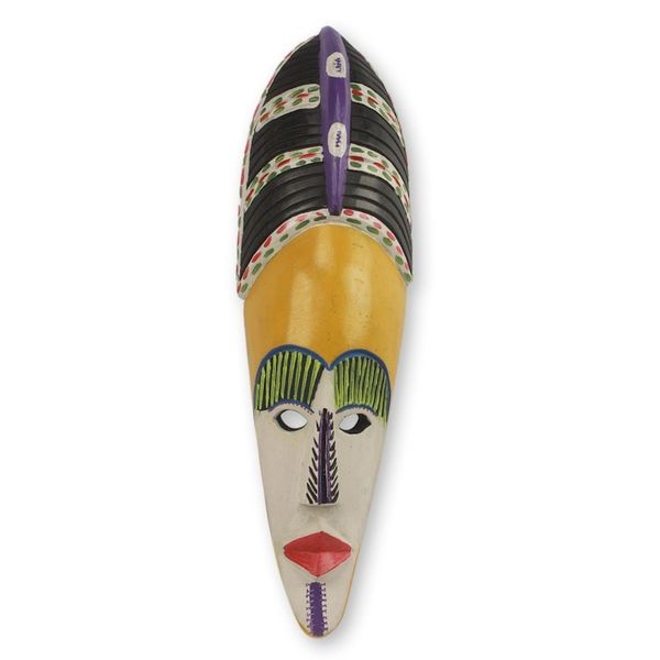 Alternate image for Painted African Wood Mask of Akan Woman Crafted by Hand Obaa Yaa