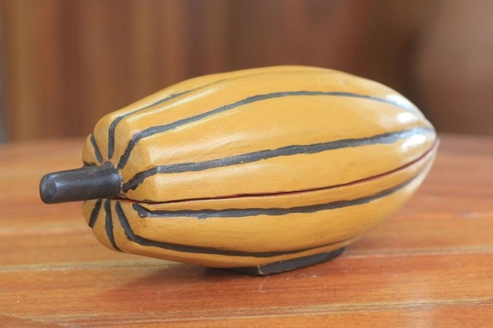 Hand-carved Wood Decorative Box from Ghana 'Cocoa Pod'
