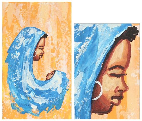 Alternate image for Sweet Mamma in Blue Signed Painting from West Africa Sweet Mamma in Blue