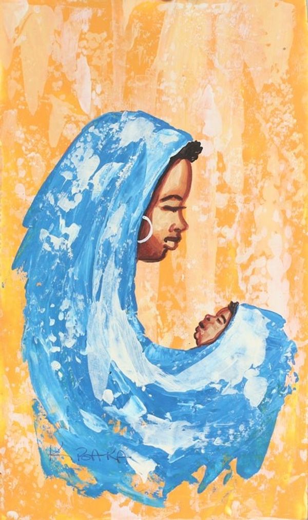 Alternate image for Sweet Mamma in Blue Signed Painting from West Africa Sweet Mamma in Blue