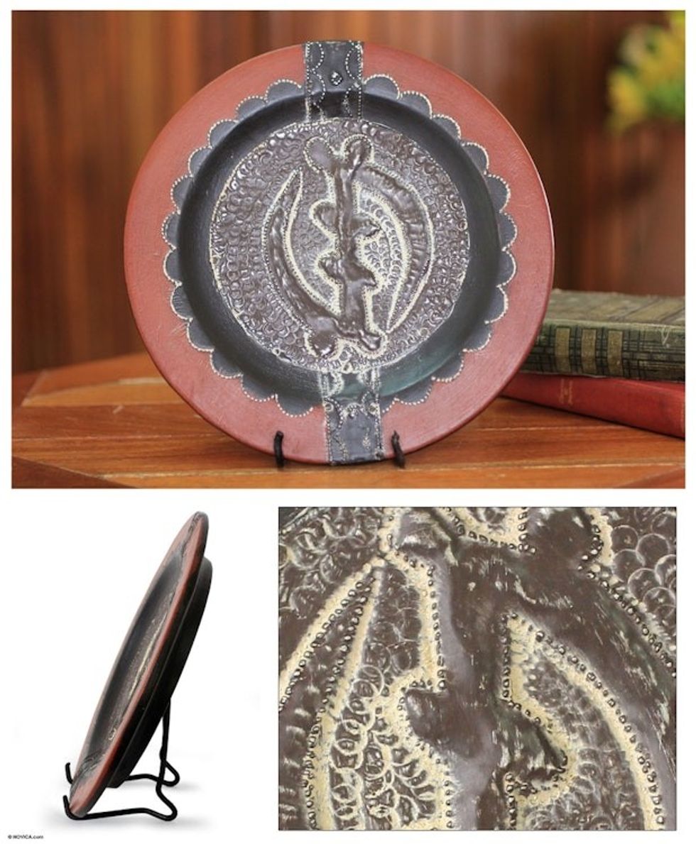 African Decorative Wood Plate and Stand 'Except God'