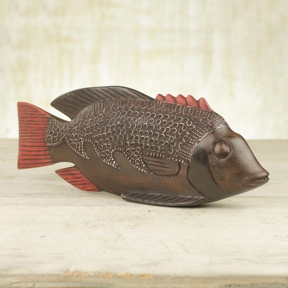 Unique African Wood Sculpture 'Ga Redfish'