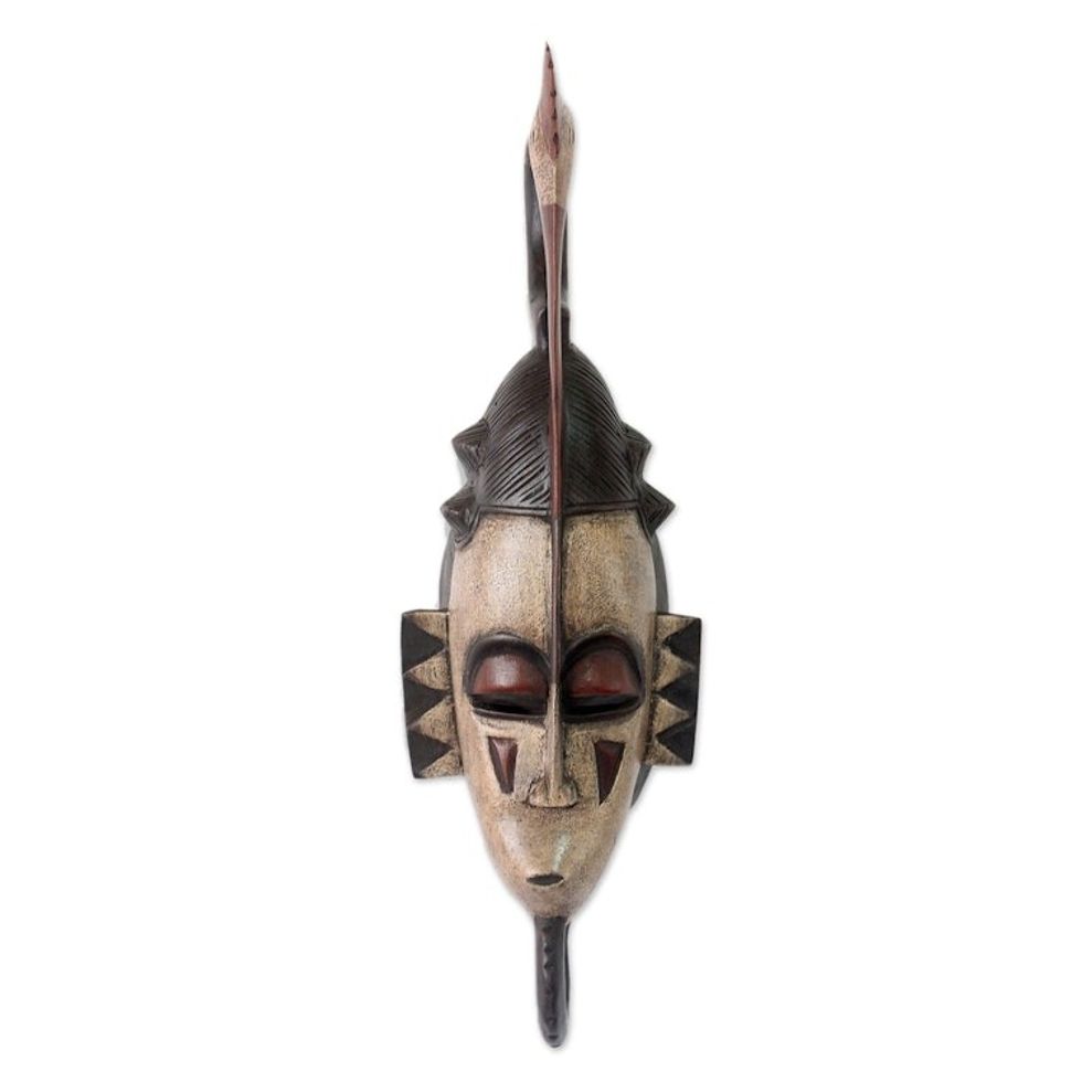 Hand Carved Guro Tribal African Mask 'Ivoirian Avian Grace'