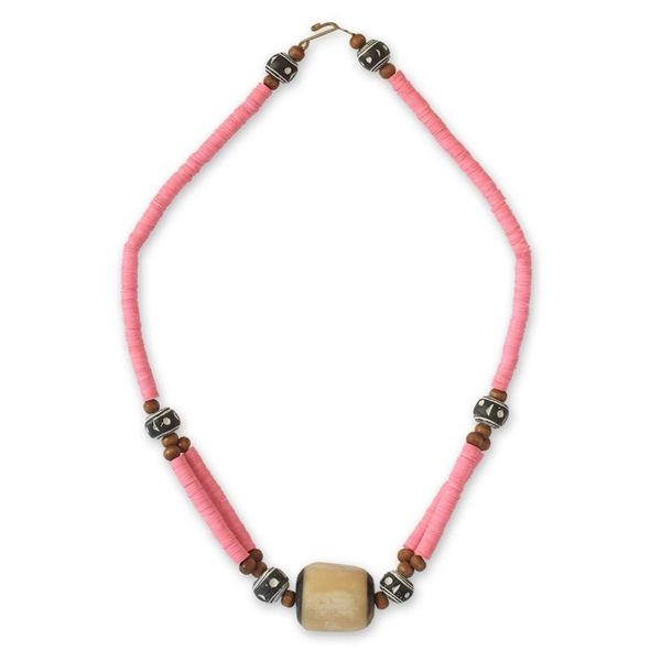 Alternate image for Bone beaded necklace Pink Laafi