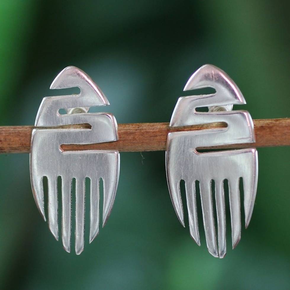 Handcrafted Sterling Silver Button Earrings from Africa 'African Initiative'