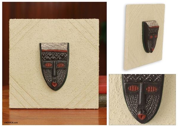 Alternate image for Authentic African Mask Plaque Ghanaian Wall Decor Born on Monday