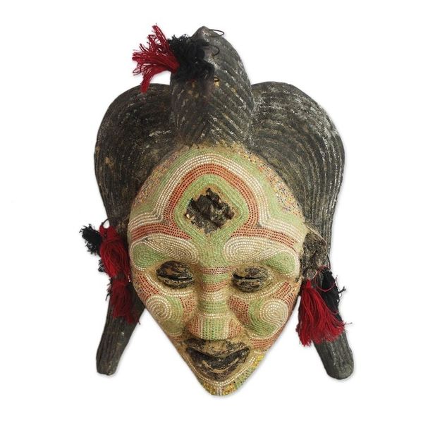 Alternate image for Hand Beaded Congo Zaire Wood Mask River Goddess