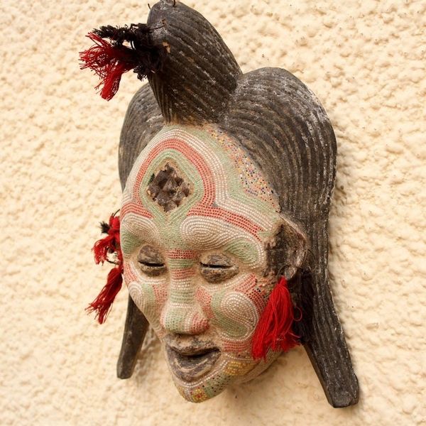 Alternate image for Hand Beaded Congo Zaire Wood Mask River Goddess