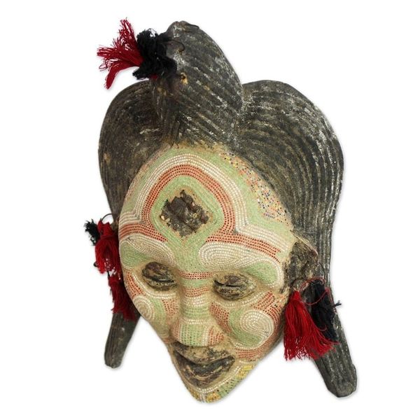 Alternate image for Hand Beaded Congo Zaire Wood Mask River Goddess