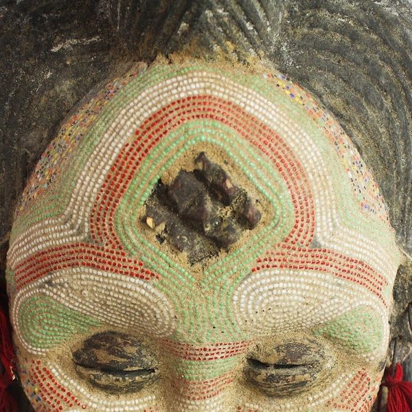 Alternate image for Hand Beaded Congo Zaire Wood Mask River Goddess