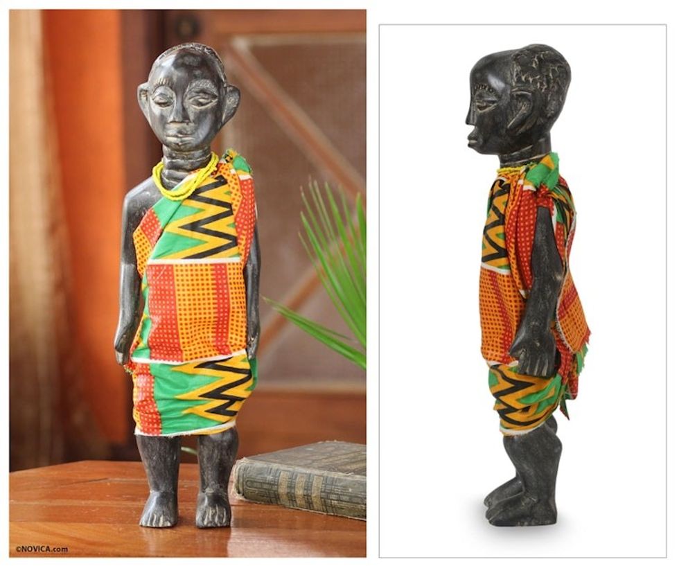 African Wood Sculpture with Cotton Kente 'Ga Chief'