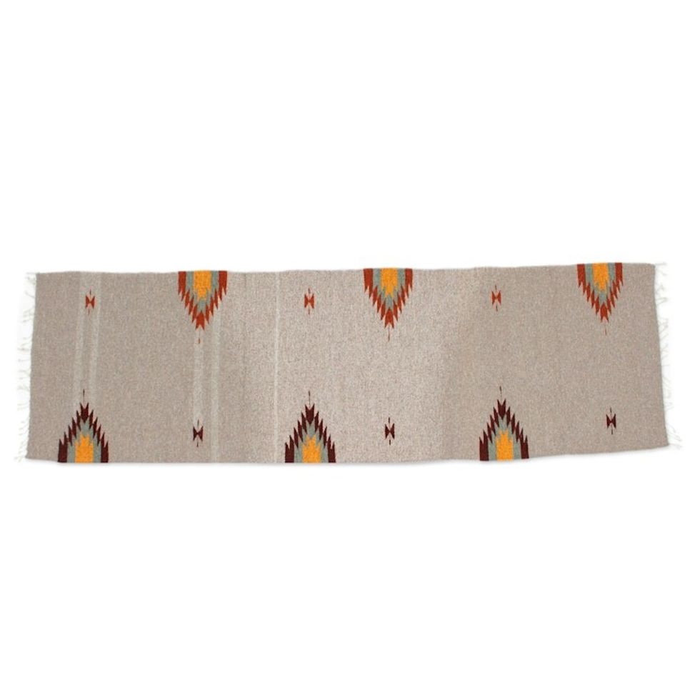 Geometric Grey and Warm Hues Zapotec Wool Runner 2x6 'Intense Gleams'