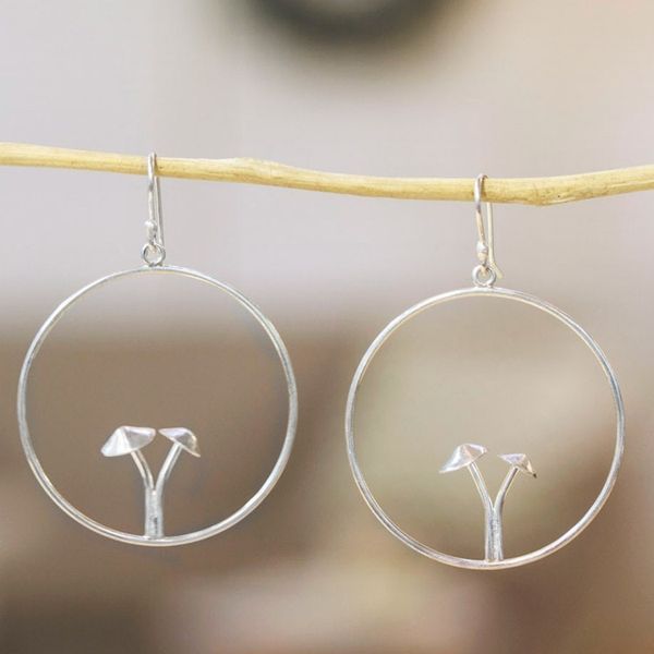 Alternate image for Mushroom-Themed Round Sterling Silver Dangle Earrings Forest Visions