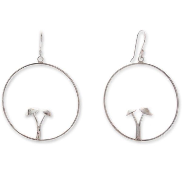 Alternate image for Mushroom-Themed Round Sterling Silver Dangle Earrings Forest Visions