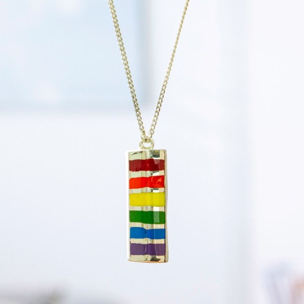Rainbow Accent Sterling Silver Pendant Necklace 'Pyramid of Pride'