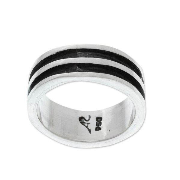 Alternate image for Modern Silver Band Ring in a Combination Finish Minimalist Essence